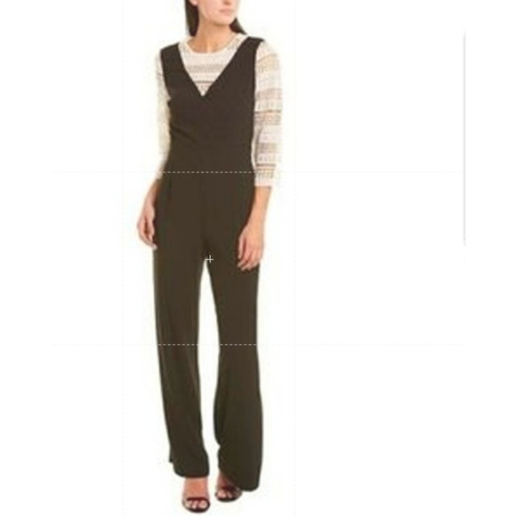 CeCe Pants - CeCe Jumpsuit Women's 2 Black White Lace Overlay Wide Leg Silhouette Modern